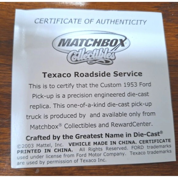 NOS Vtg Matchbox Collectibles 1953 Ford Texaco Roadside Service 2003 No. 783340 - Picture 2 of 7